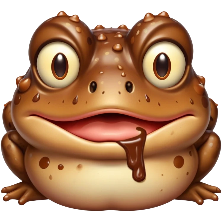 funny toad face with chocolate dripping from its mouth, burping, bufo toad character emoji