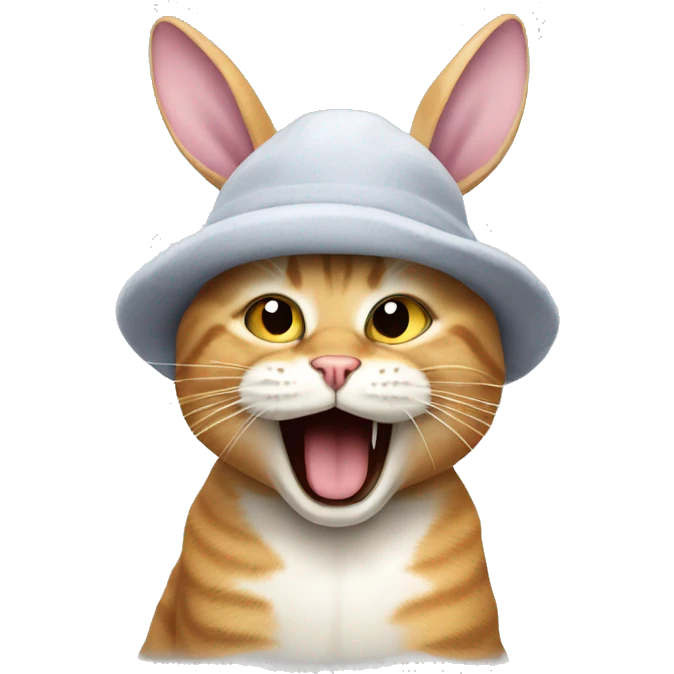 Cat with bunny hat, yawning emoji