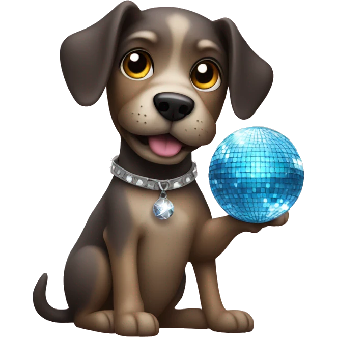 Dog holding a disco ball emoji