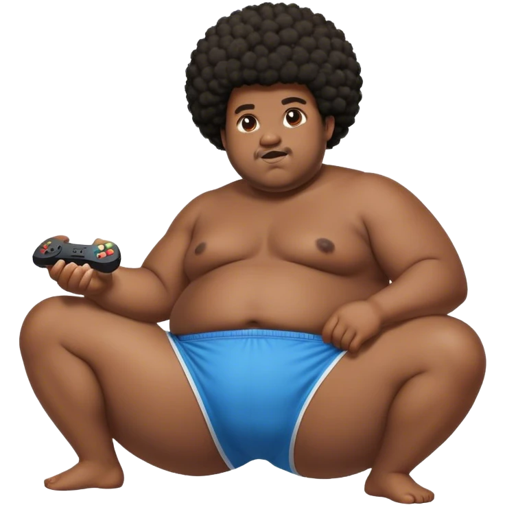 Chubby guy with afro wearing boxers playing video games emoji