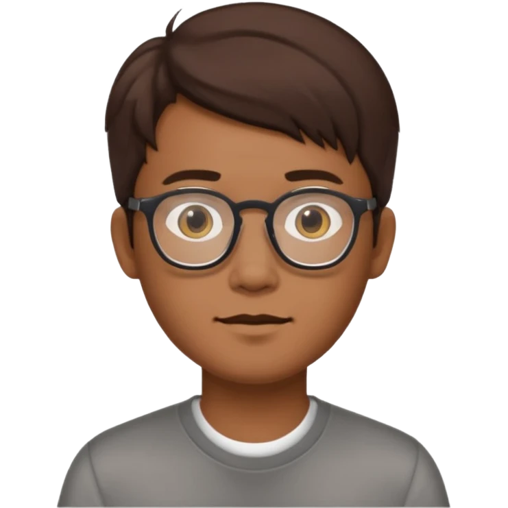 Asian male, with goatie, wearing glasses, medium length hair, brown emoji
