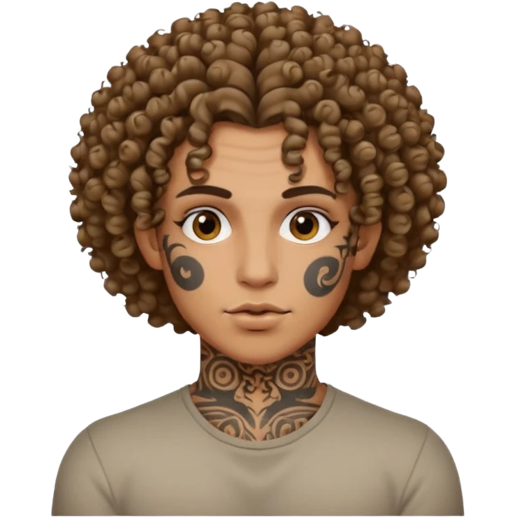 curly haired and heavy face tattoed person with a unique face and style emoji