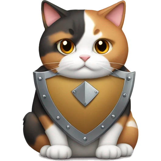 Fat calico cat with a shield  emoji