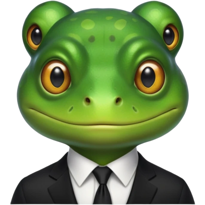 ["Green frog head, dressed in a black suit with a black tie."] emoji