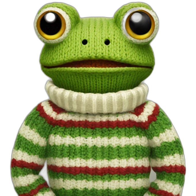Knitted frog in a striped sweater emoji