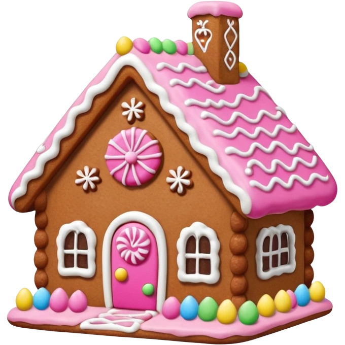 Lebkuchen Haus mit rosa und weißen details  emoji