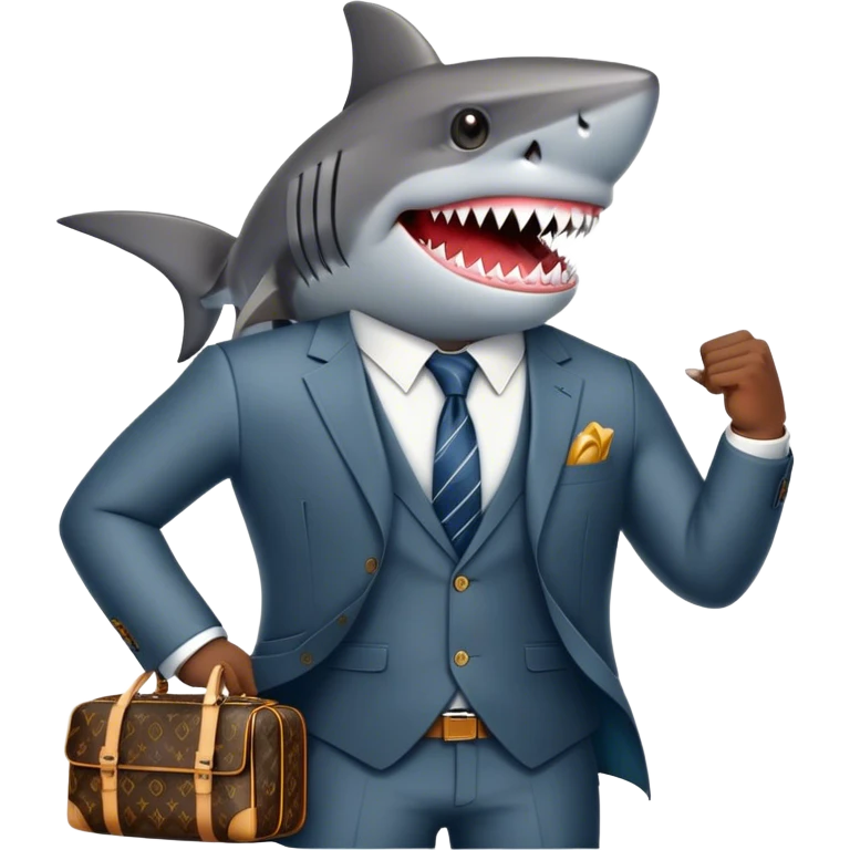 "Shark in Business" - a shark wearing a stylish Louis Vuitton suit looks like a successful entrepreneur. emoji