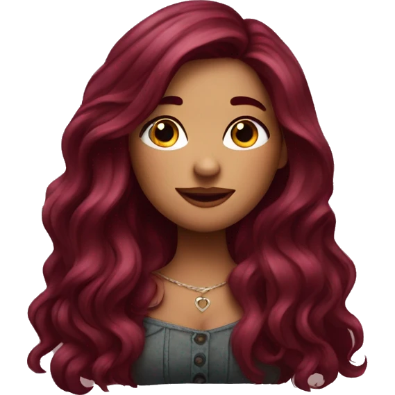 Beautiful tattooed  burgundy long haired woman blushing in love emoji