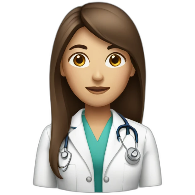 Female brown long straight hair Doctor emoji