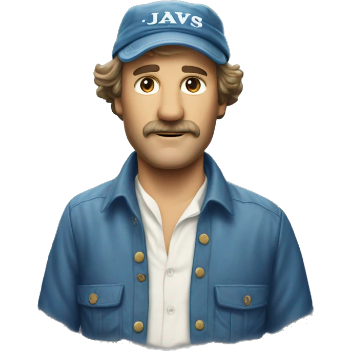Quint from the movie Jaws, in the clothes he wore in the movie, blue aged bandana on head emoji