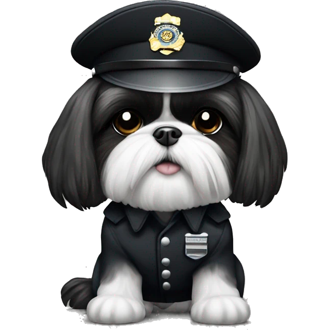 Shih tzu is fully black. And is in a security uniform emoji