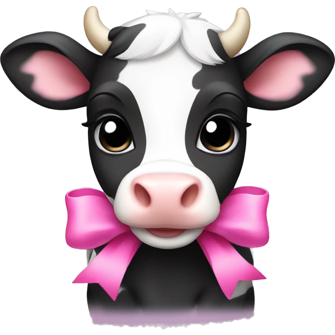 black and white baby cow with pink bow emoji