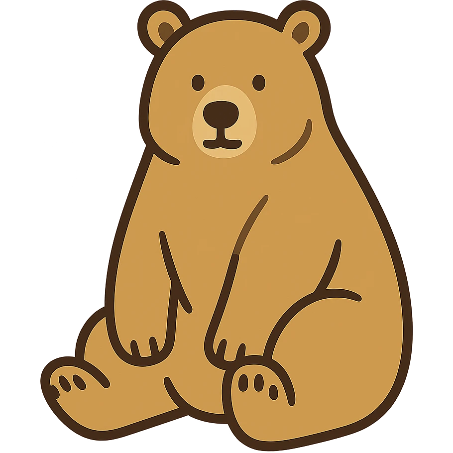 flat toon style blonde grizzly bear sitting, full body icon emoji