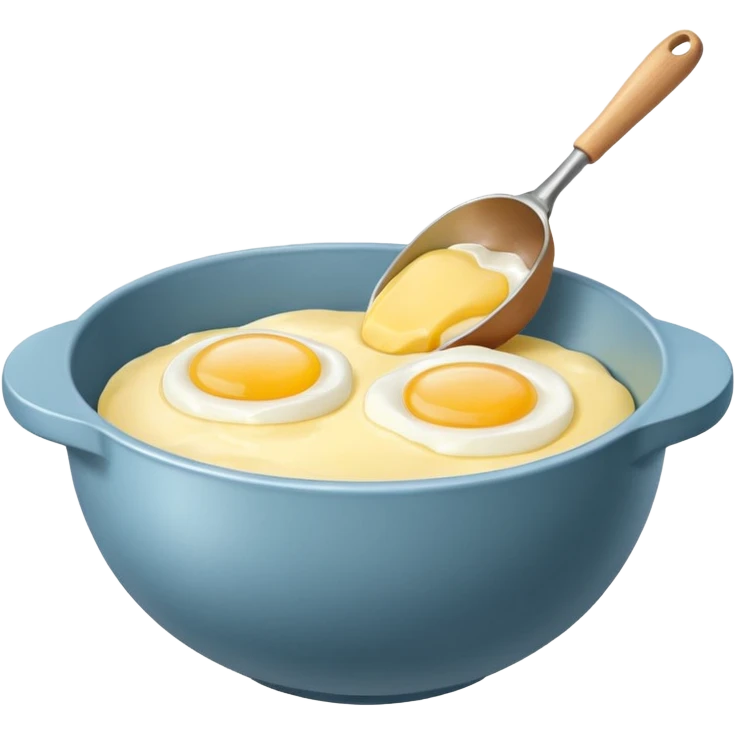 baking preperation with mixing bowl with uncracked eggs and butter emoji