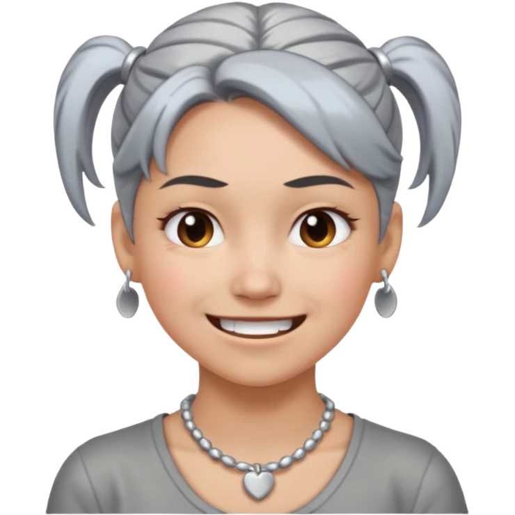 Female with bog Silver Necklace, grey skin,ponytail hair, more bright silver,highlight necklace, different expressions. emoji