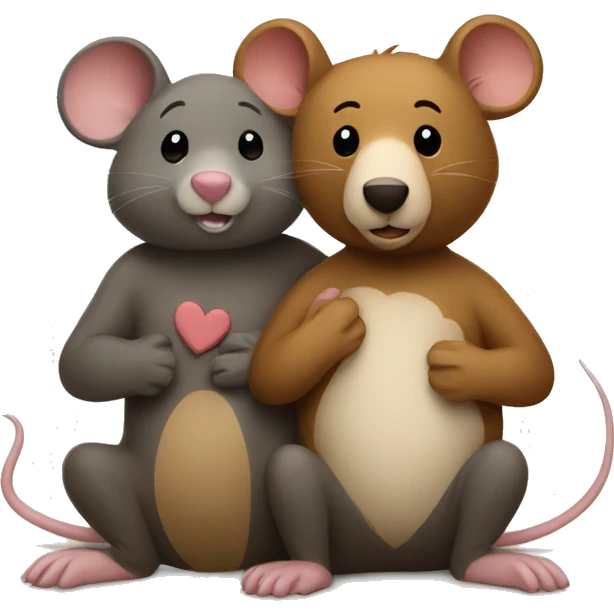 mouse and bear sitting next to each other, in love emoji