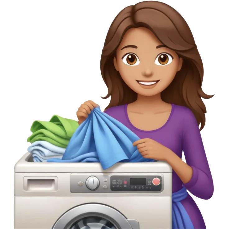  happy elegant beautiful girl flowy brown hair that is more valuable then corals doing laundry in old-money style  emoji