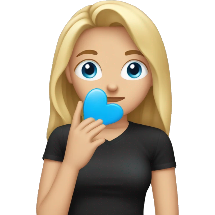 girl with dirty blond hair and blue eyes facepalm with a black shirt that says LOVE emoji