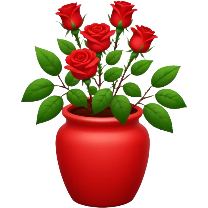 Scarlet red ceramic pot, very short and cylindrical, with red roses. emoji
