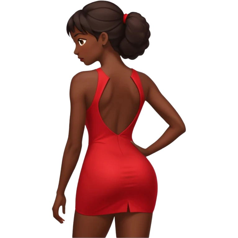Dark skin sexy emoji in short red dress bending over emoji