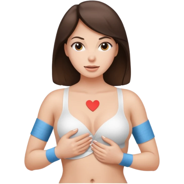 Brunette woman covering nipples with bandaids and big bum emoji