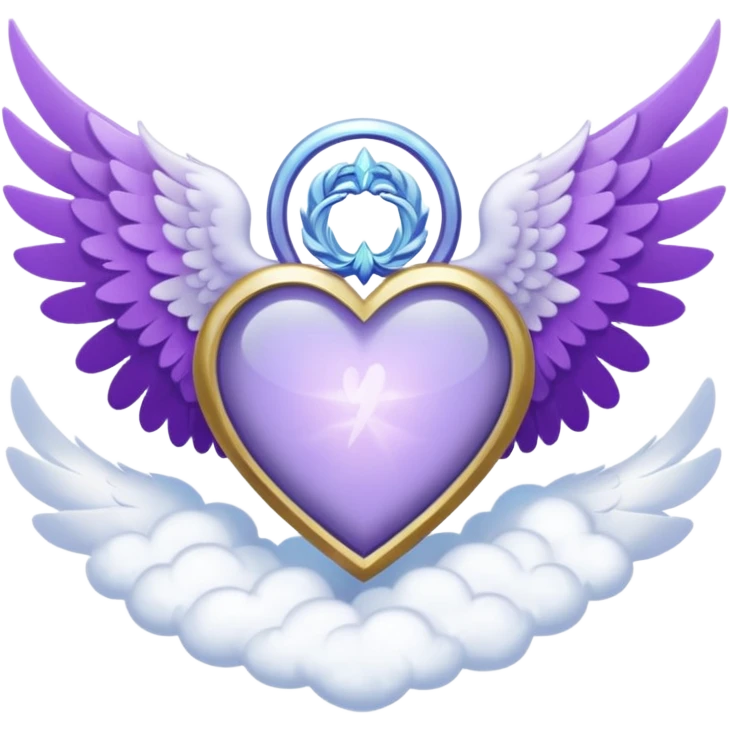 A Purple Heart surrounded by sacred clouds and wind and seraphim wings emoji