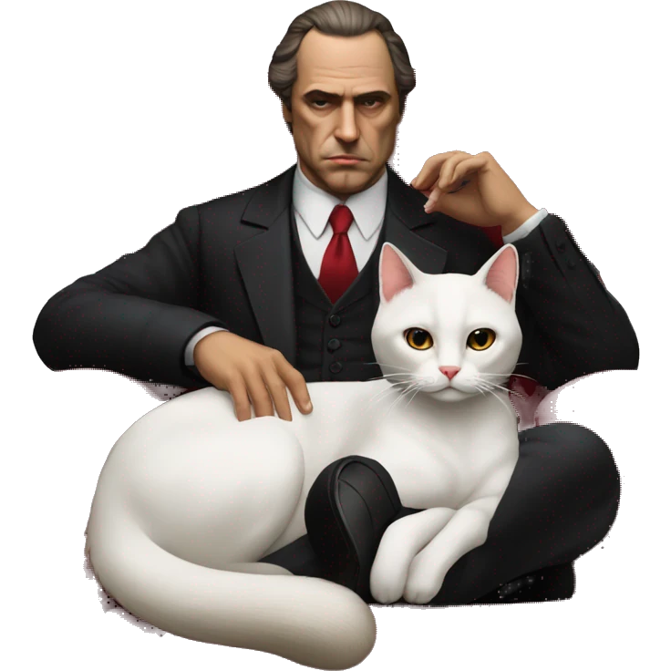 don corleone as a woman as a mafia boss sitting on a red chair petting a white cat on his lap emoji
