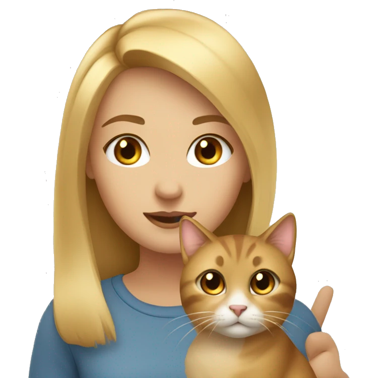honey blonde girl with brown eyes with a pet cat  emoji