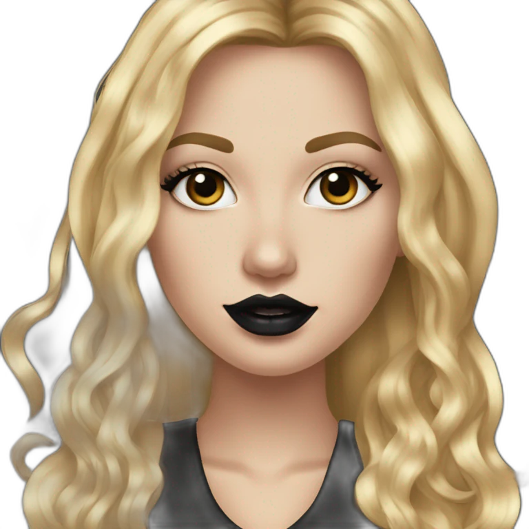 white girl with large gold hoop earrings wearing a black dress, with long hair, with black lips and makeup, pierced nose and ears, gold jewelry  emoji