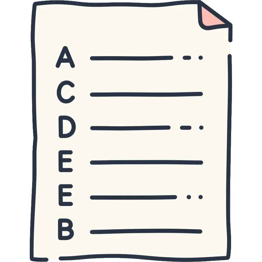 paper with multiple choice answers labeled a) and b) emoji