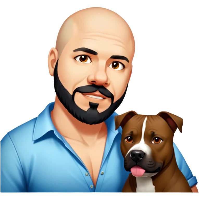 Bold men with black beard and a pitbull dog  emoji