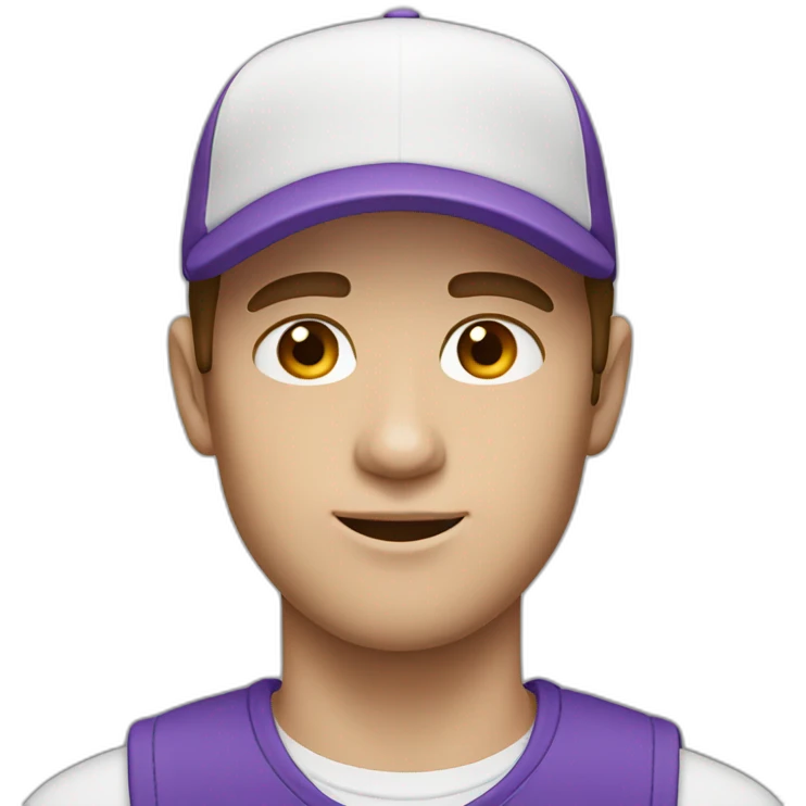 guy with brown hair and a purple cap white skin emoji