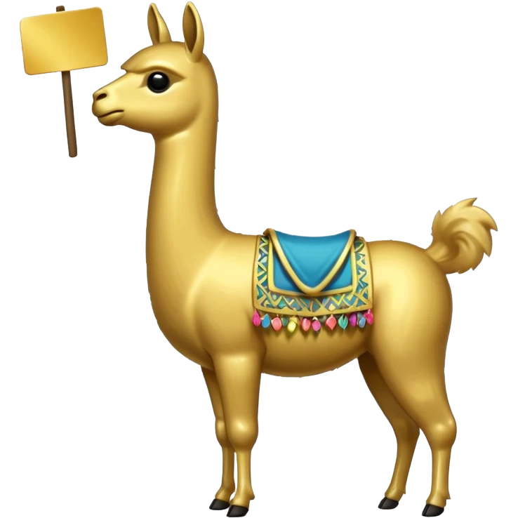 A small golden llama silhouette holding a sign in its mouth that says RAID emoji