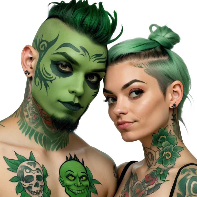intimate moment between lovers, JetSetFly , photo Realistic Couple with tattoos , Tefi Valenzuela emoji