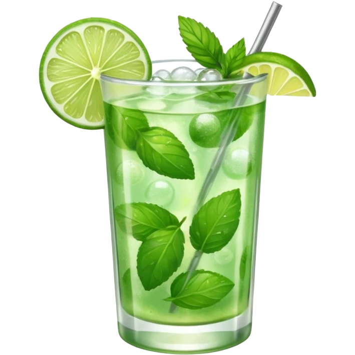 A mojito filled with mint leaves, lime wedges, and sparkling bubbles.
 emoji