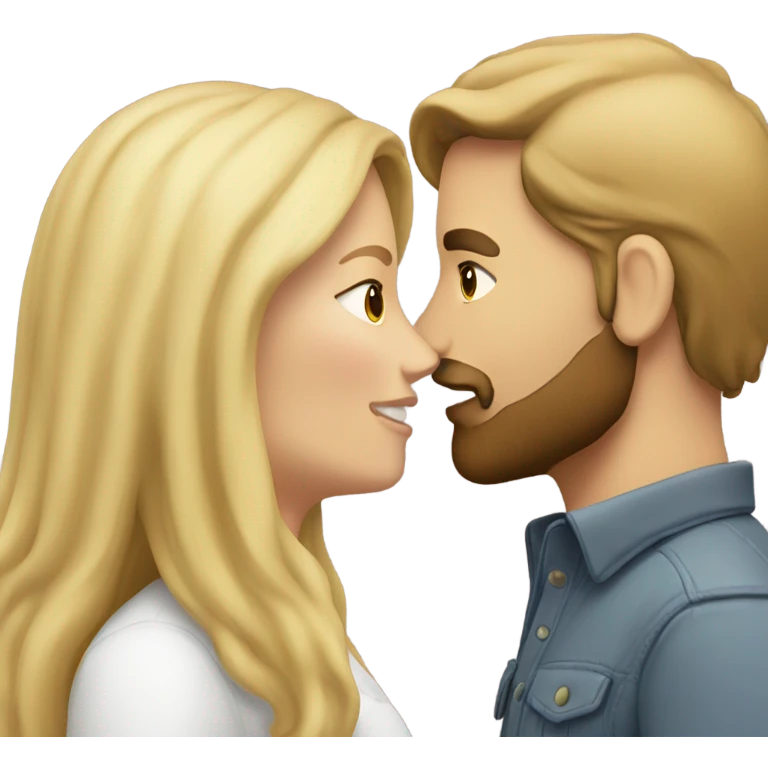White skin Man with brown hair and beard kissing white woman blonde long hair  emoji