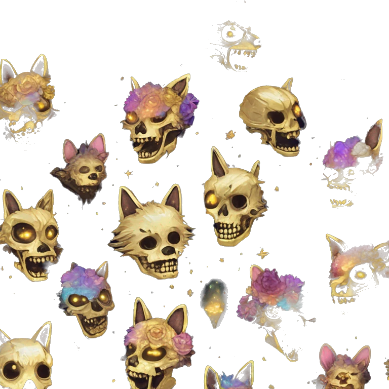 iridescent kintsugi fluffy zombie black brown gold dog fox head zombie skeleton gold mechanical nebula galaxy stars colorful flowers fairy lights vintage zombie emoji