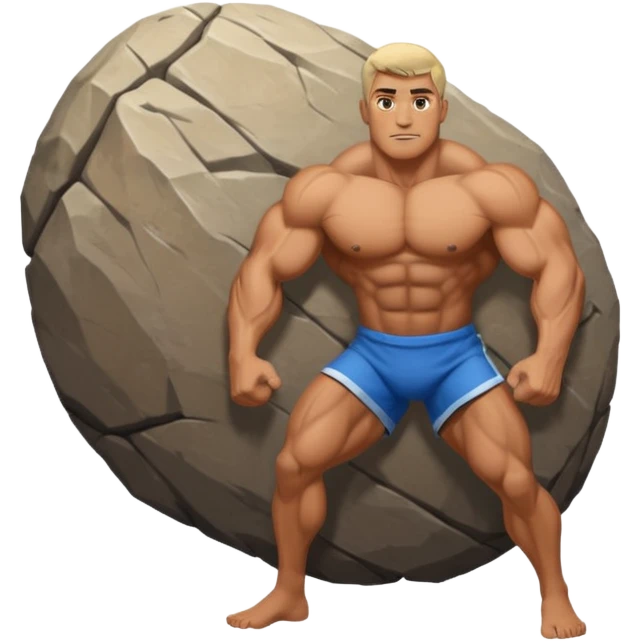 a man pushing a huge rock emoji