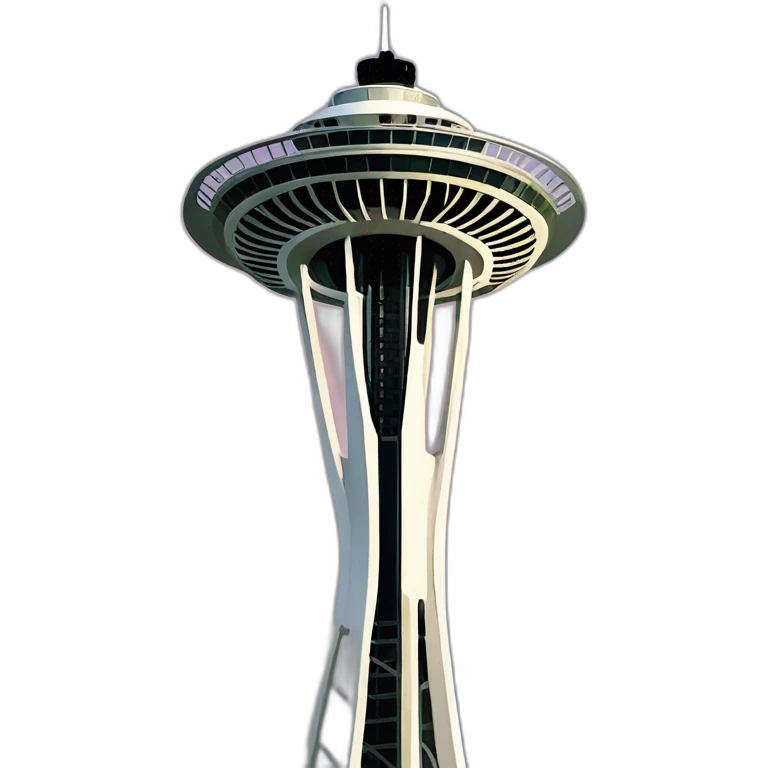 Simplified Seattle space needle, cartoon style, 🗽, iconic, exaggerated proportions, landmark emoji