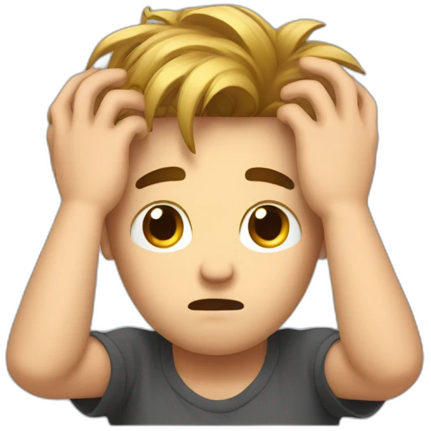 An sad man that His hands are between his hairs and want to pull his hairs strongly emoji