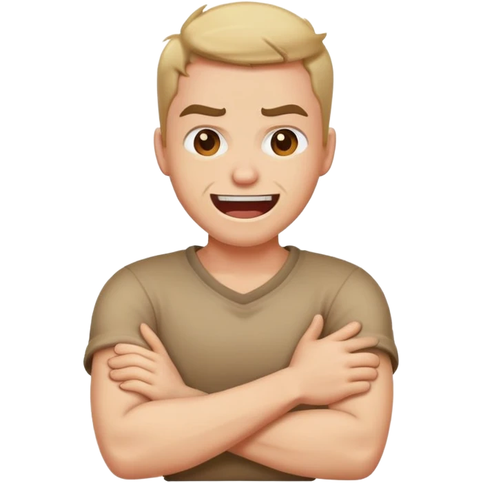 person with arms crossed around their neck angry laughing emoji