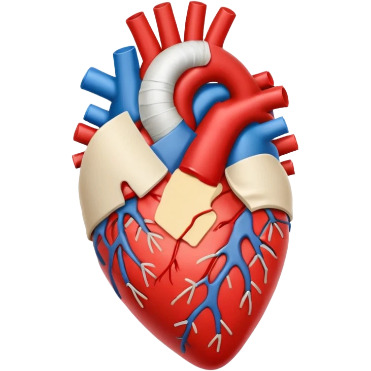 Un corazón humano roto sangrando rodeado de vendas y tiritas que se despegan sin hacer efecto emoji