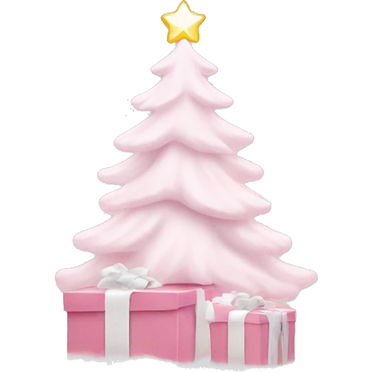 Light pink Christmas gifts under a white Christmas tree  emoji