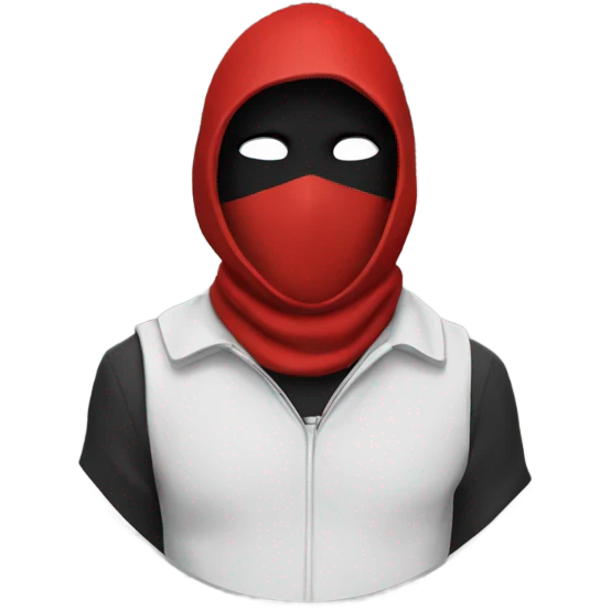 A person in a red guard costume,with a  black mask with a white triangle on the mask. Red hood up emoji