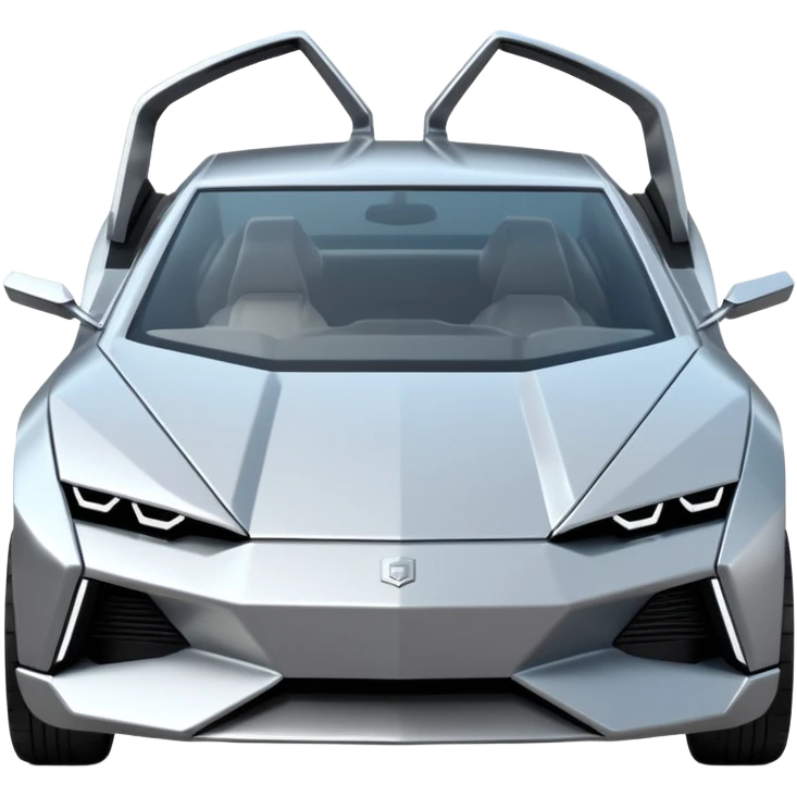 A futuristic chrome car emoji, sharp geometric body design inspired by cybertruck aesthetics, smooth silver metallic surface, matte and glossy chrome mix, minimal details, soft reflections, clean edges, iOS emoji style, centered, clean white background, soft studio lighting, no text emoji