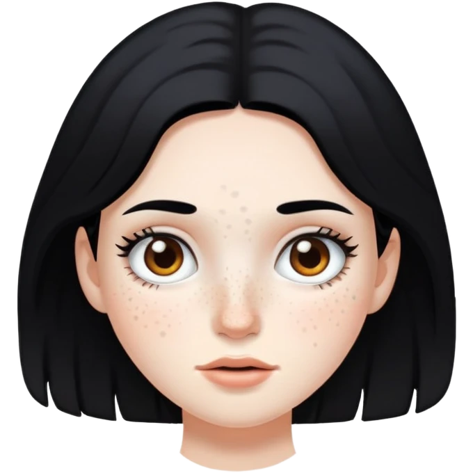 Girl with white skin and black hair with freckles on her face emoji