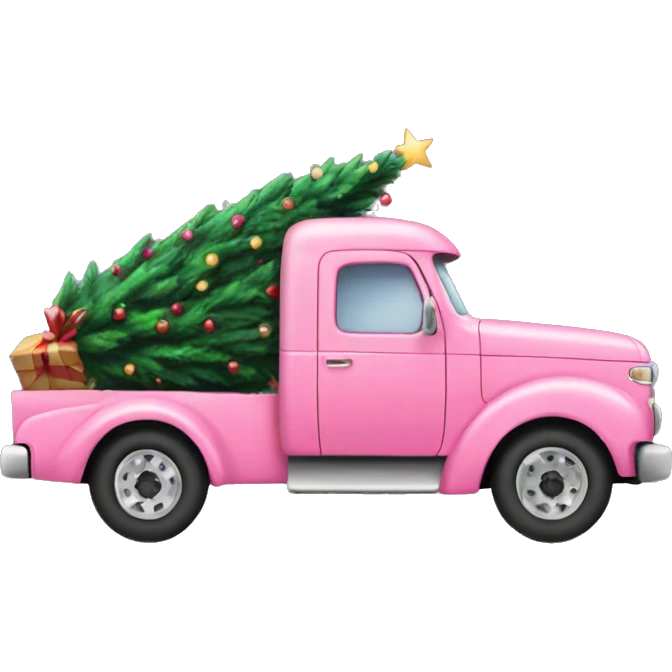 Pink truck carrying a Christmas tree  emoji