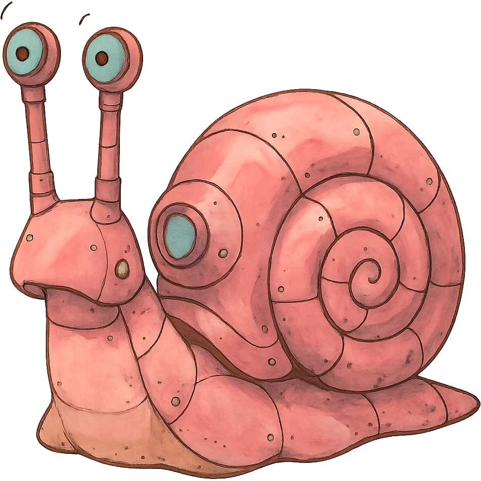 ghibli style pink robot snail emoji