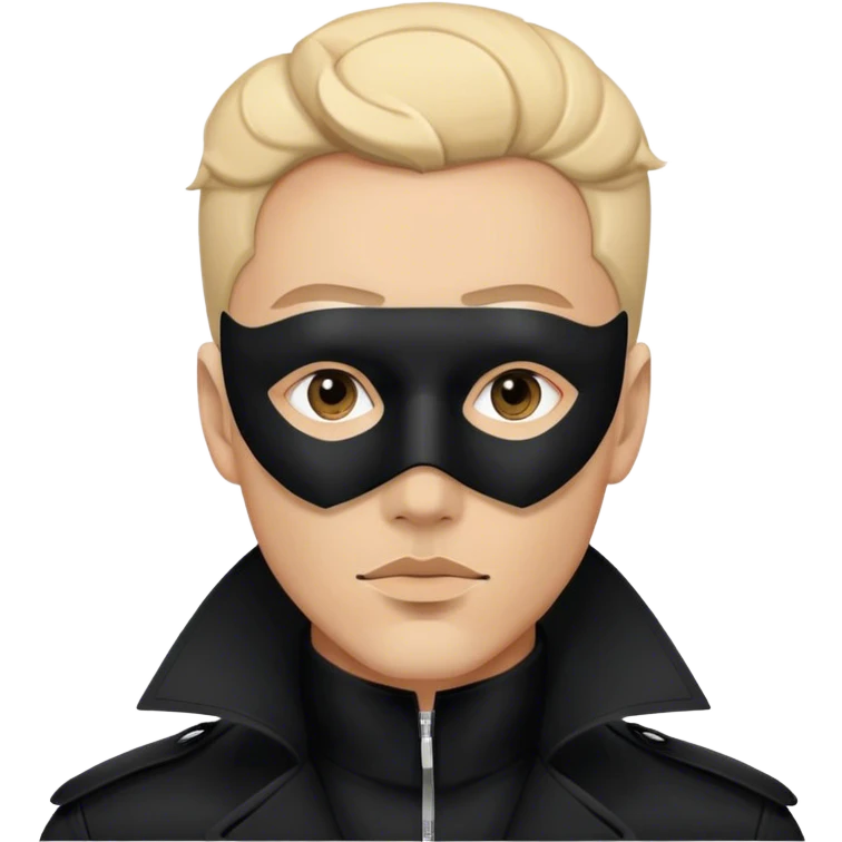 man with a black trench coat and a black geometric mask emoji