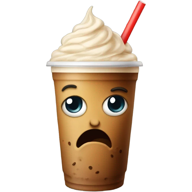 an angry cup of iced coffee. big eyes. fuming mad through the straw emoji
